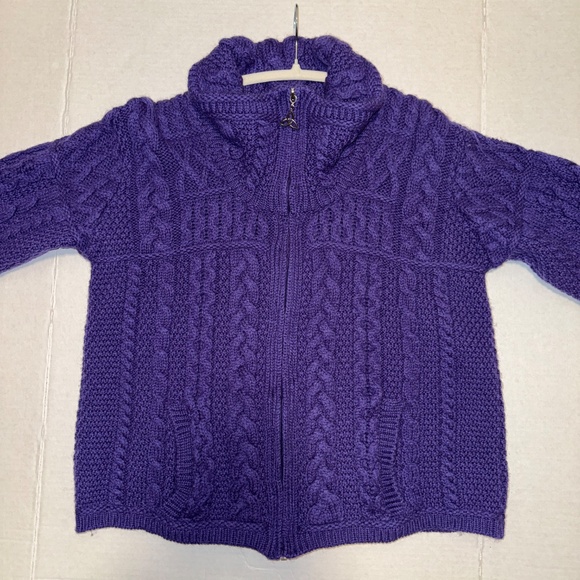 Aran Crafts $140 Merino Cardigan Sweater Double Collar Zip - Picture 5 of 10